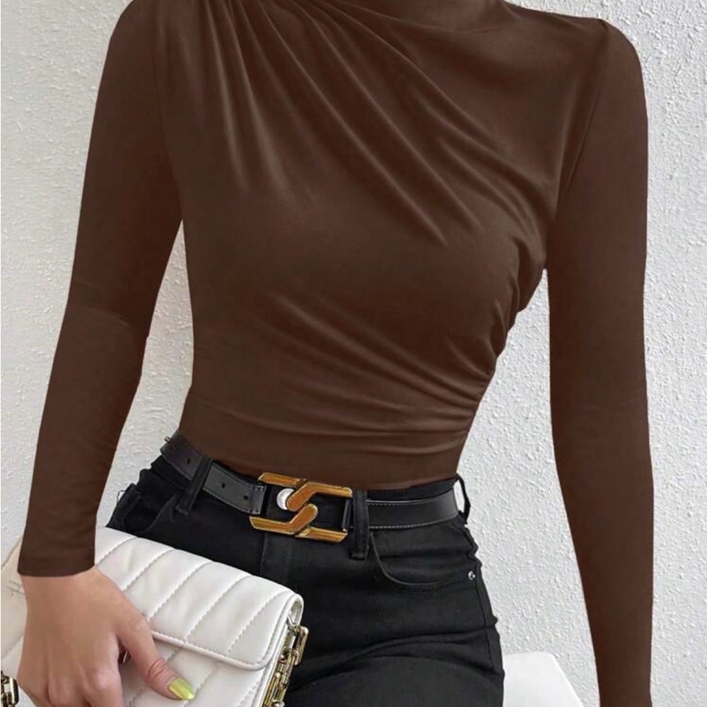 Elegant Brown Long Sleeve Top